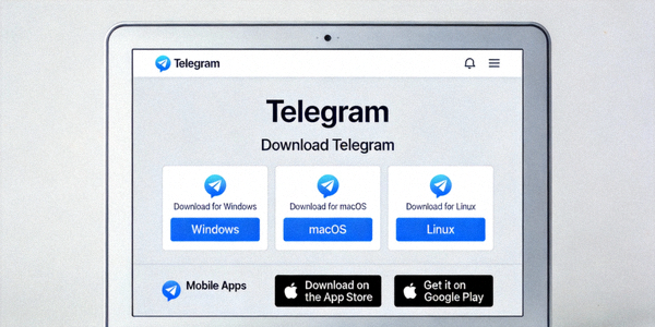 电脑屏幕上显示Telegram官方网站下载页面的示意图