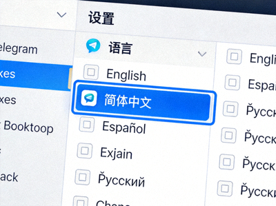 Telegram Desktop设置菜单中语言选项的高亮截图，显示简体中文选项