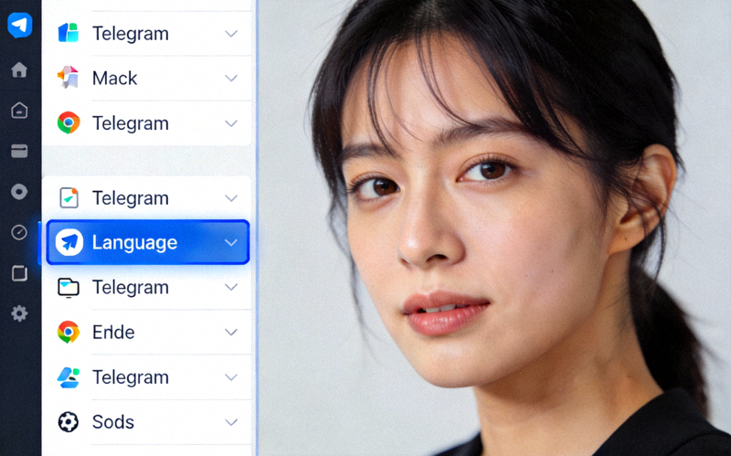 Telegram Desktop 设置界面截图 - 高亮显示左侧边栏中的 Language 选项位置