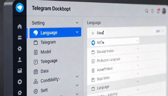 Telegram Desktop 设置页面截图，左侧菜单中 Language 选项被高亮显示