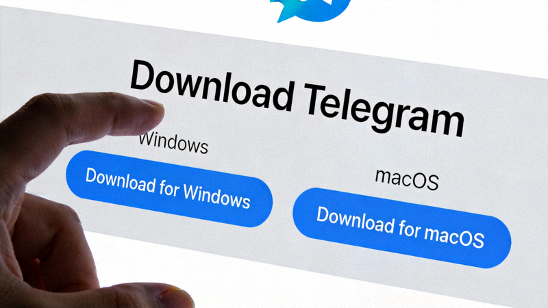 Telegram 官方网站下载页面截图，显示 Windows 和 macOS 下载按钮