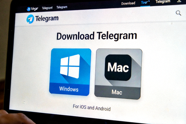 Telegram官方网站下载页面截图，突出显示Windows和Mac下载按钮