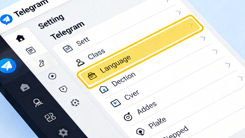 Telegram设置侧边栏截图，高亮显示Language语言选项的位置
