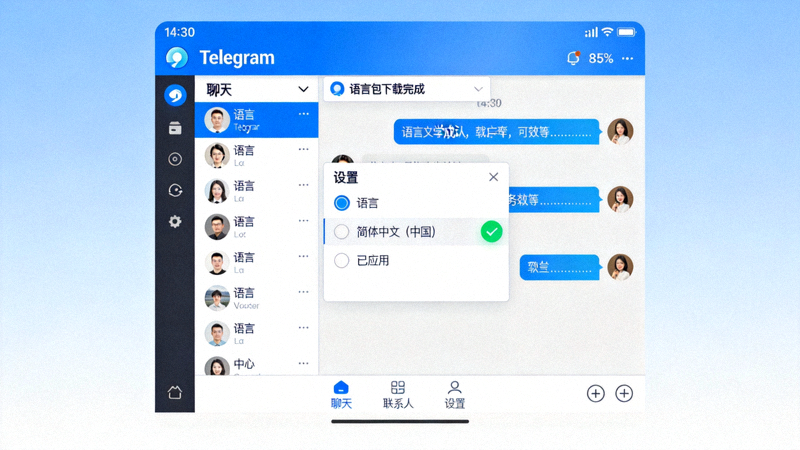 Telegram语言包下载完成并成功应用简体中文后的界面确认截图