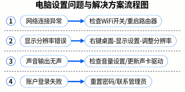 显示电脑设置问题和解决方案的流程图