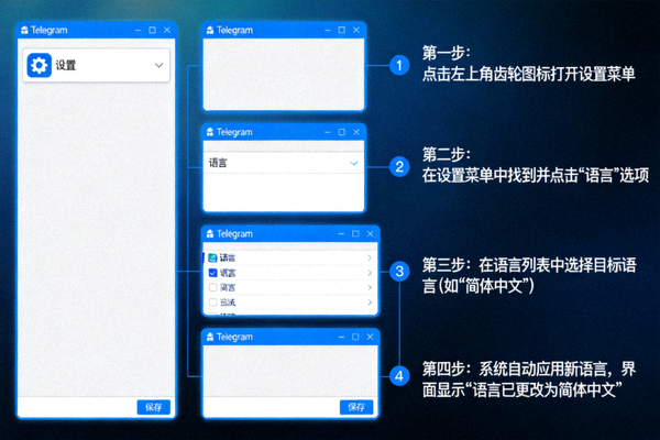 详细图解展示Telegram桌面版语言设置菜单的各个步骤