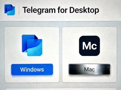 展示Telegram官方网站下载页面，突出Windows和Mac下载按钮的截图